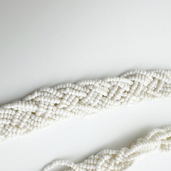 Vintage White Beaded Necklace Clip On Earring Set Braided Statement Jewelry - Picture 2 of 10